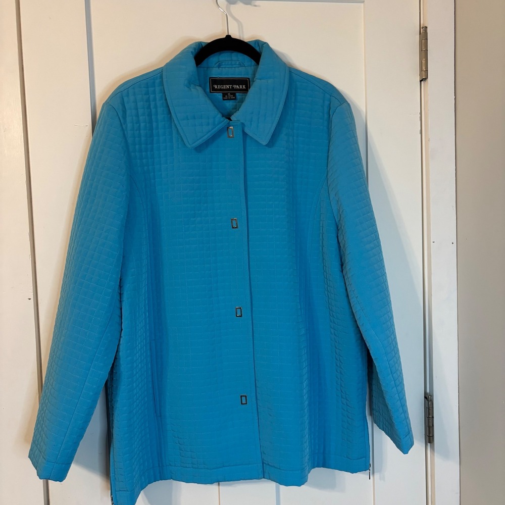 Womens‎ XL Quilted Jacket Turquoise Blue Gold Snap Front Spring Easter Career